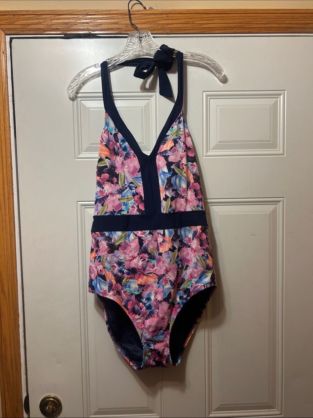 Land’s End Floral One-Piece Swimsuit with Navy Trim 14L